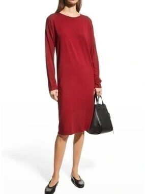 EILEEN FISHER red laqur long sleeve jersey dress size S